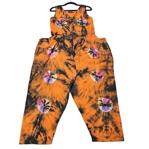 Vintage 90s A Fine Line Womens M Orange Tie-dye Jumpsuit Lagenlook Oversized